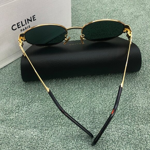 Celine Triomphe Gold Metal Sunglasses with Green Lenses